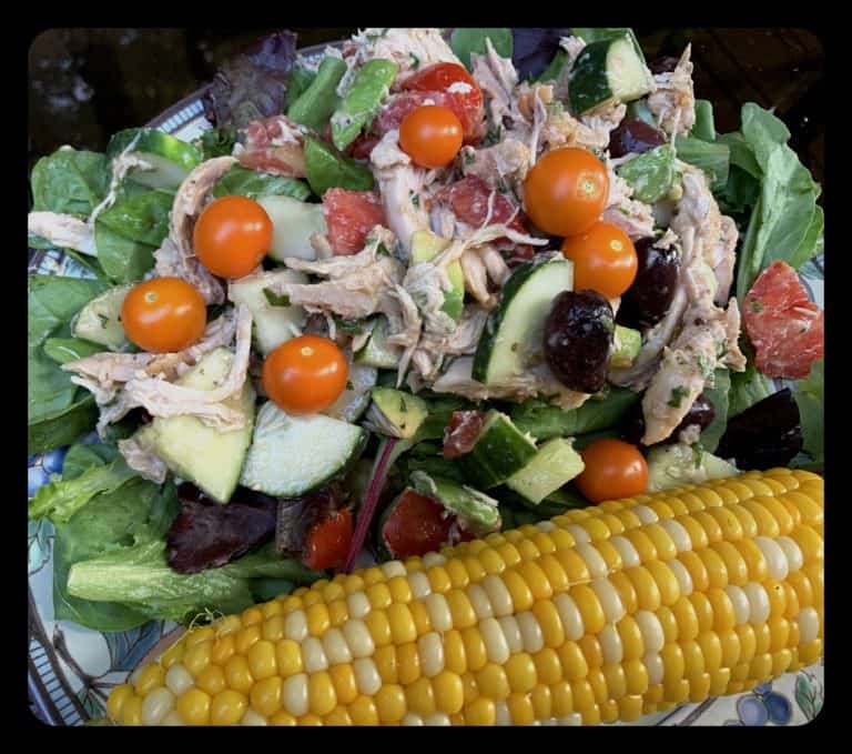 Chicken, Cucumber, Avocado, Salad with Tomato and Olives